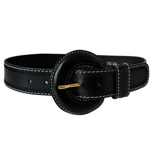 Doppia Vita Vintage Black Leather Belt Oversized Buckle 24"- 28"